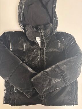 GAP Black Glossy Hooded Puffer Jacket - Girl